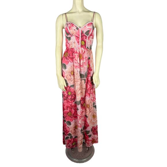 Crystal Doll Floral Formal Gown Dress 3 Bustier Prom Black Tie Maxi - Picture 1 of 12